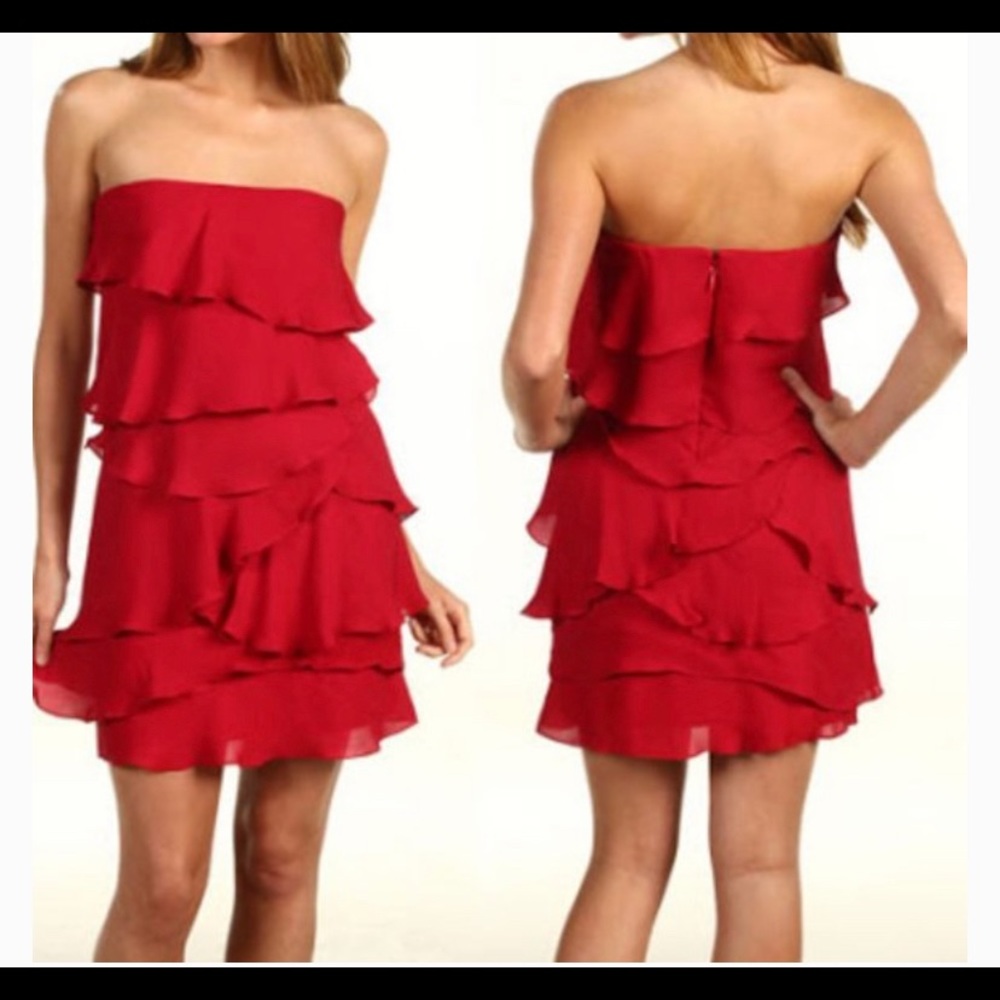 BCBGMAXAZRIA  Strapless Tube Ruffle Dress Pink Red Size 6 - Picture 4 of 6